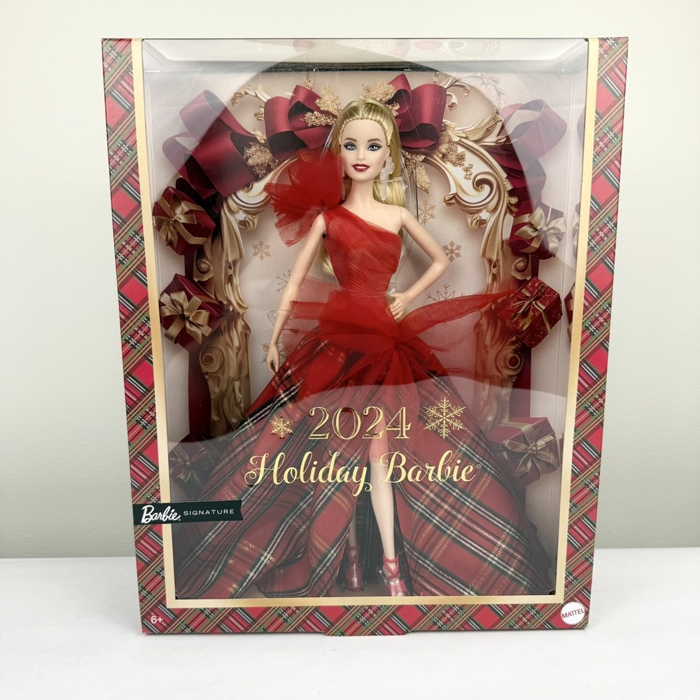 Barbie BRAND NEW Signature Doll 2024 Holiday Blonde Fashion Doll Gown W/ Plaid